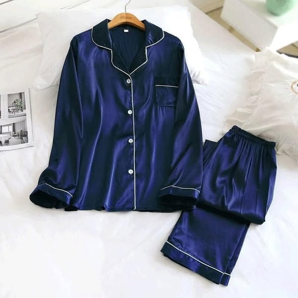 Midnight Satin Dreams Pajama Set – Luxurious Silky Sleepwear for Women