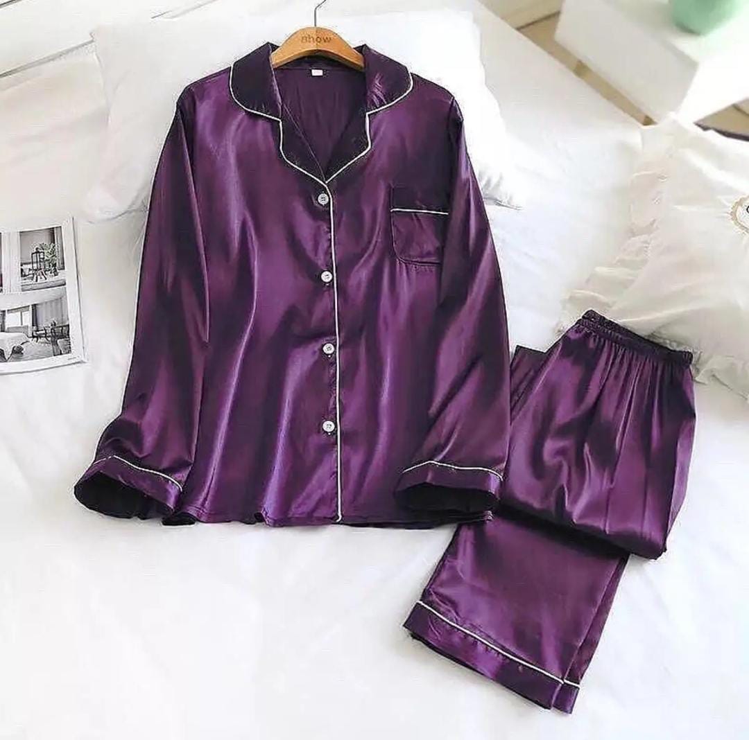 Midnight Satin Dreams Pajama Set – Luxurious Silky Sleepwear for Women