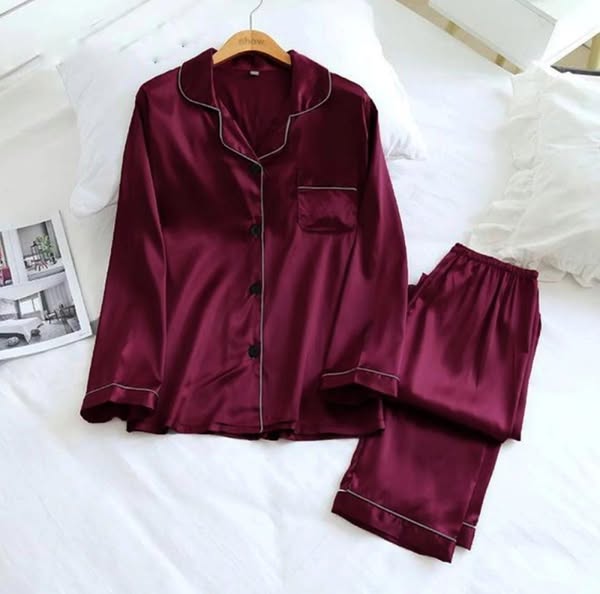 Midnight Satin Dreams Pajama Set – Luxurious Silky Sleepwear for Women