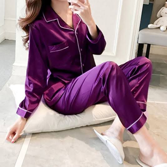 Midnight Satin Dreams Pajama Set – Luxurious Silky Sleepwear for Women